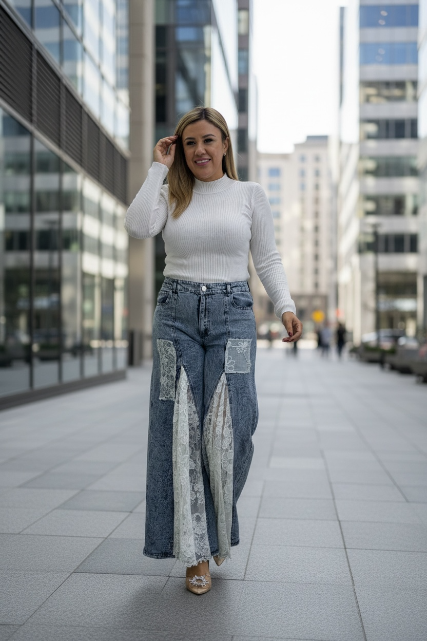 Pantalón de Mezclilla con Encaje